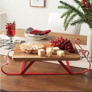 New! Threshold Wood Sleigh Figural Serving Board in Red